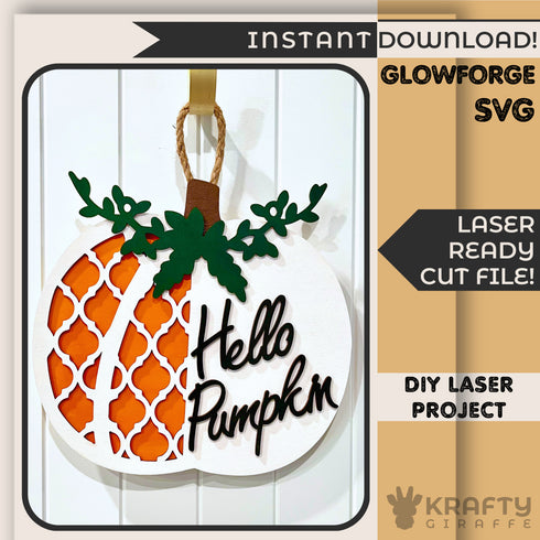 Hello Pumpkin Fall Door Hanger SVG File-For Laser Engraving