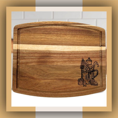 Snowman Hot Cocoa Cutting Board with Beveled Edge-Laser Engraved