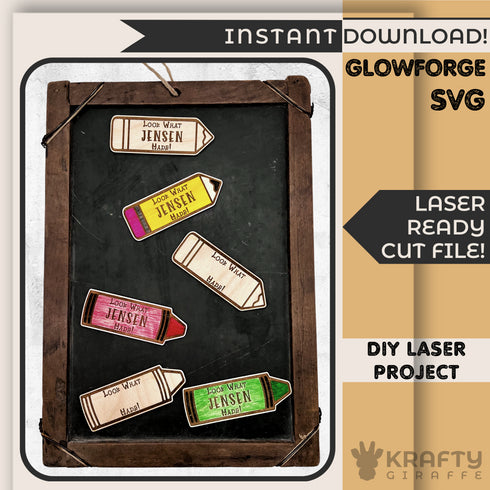 Personalized Pencil & Crayon Children's Magnet For Art Display SVG File-For Laser Engraving