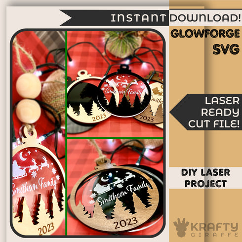 Layered Round Christmas Ornament SVG File-For Laer Engraving