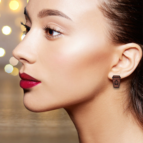 Fall Pumpkin Spice Wooden Stud Earrings-Laser Engraved