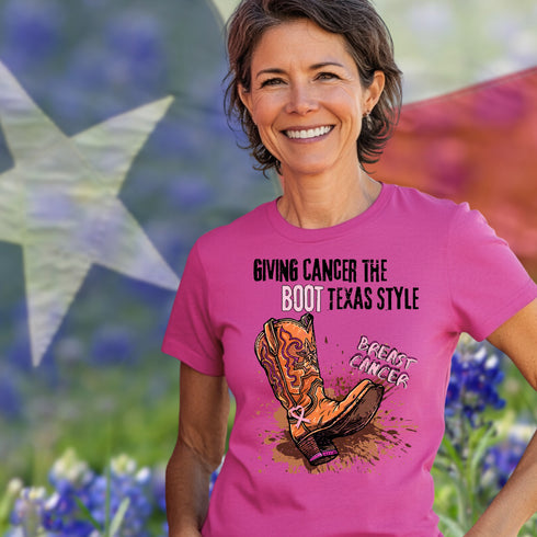 Breast Cancer T-Shirt-Giving Cancer the Boot Texas Style