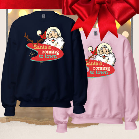 Retro Santa's Coming To Town Sweatshirt-Unisex