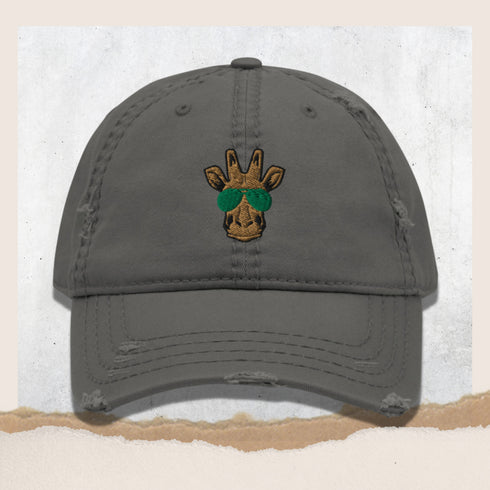 Giraffe Embroidered Distressed Baseball Hat-Unisex