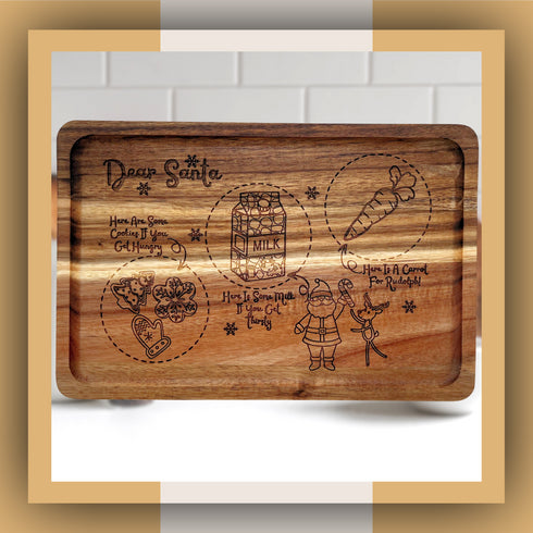Santa's Cookies & Milk Wood Serving Tray-Laser Engraved