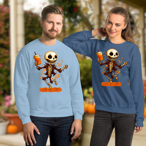 Dancing Skeleton Pumpkin Spice Latte Sweatshirt-Unisex
