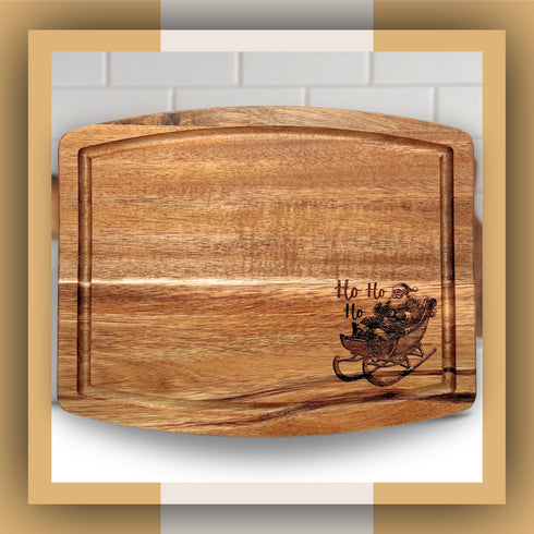 Vintage Santa Sleigh Cutting Board with Beveled Edge-Laser Engraved