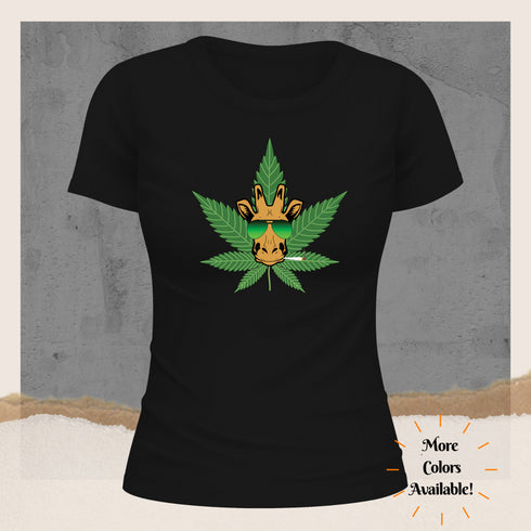 Funny Giraffe and Marijuana Leaf Crewneck T-Shirt-Unisex