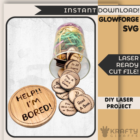 Kids Activitiy Tokens, I'm Bored Jar SVG File-For Laser Engraving