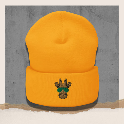 Giraffe Embroidered Cuffed Beanie-Unisex