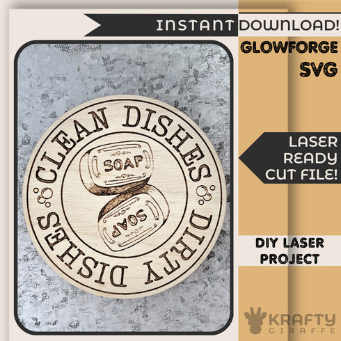 Clean Dirty Dishwasher Magnet Vintage Soap Graphic SVG File-For Laser Engraving