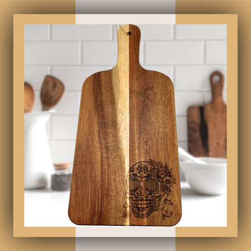 Dia De Los Muertos Skull Hanging Paddle Cutting Board-Laser Engraved