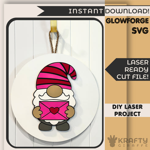 Valentine Gnome Door Hanger SVG File-For Laser Engraving