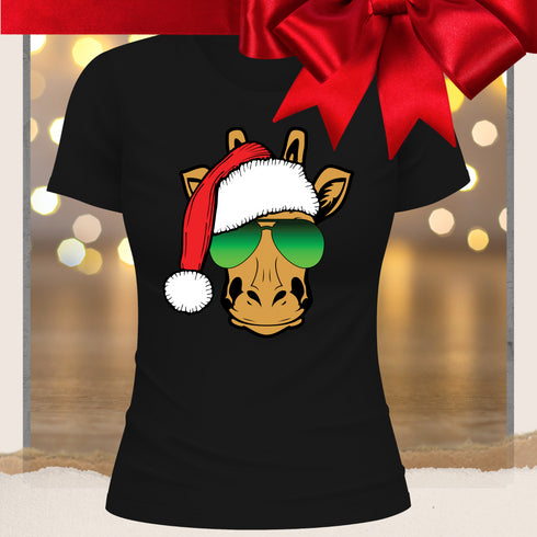 Funny Giraffe Wearing Sunglasses Christmas Crewneck T-Shirt-Unisex