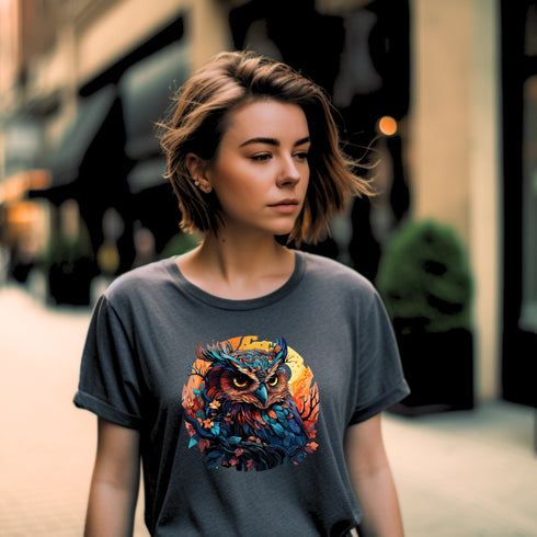 Vibrant Owl Crewneck T-Shirt-Unisex