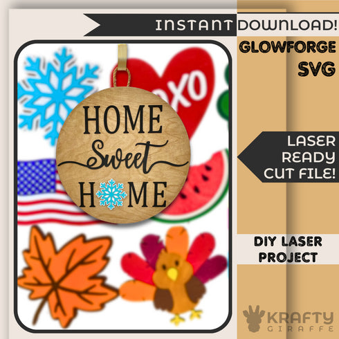 Interchangeable Welcome Door Hanger SVG Bundle-13 Seasonal Attachments-For Laser Engraving