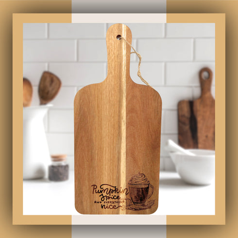 Pumpkin Spice & Everything Nice Paddle Cutting Board-Laser Engraved