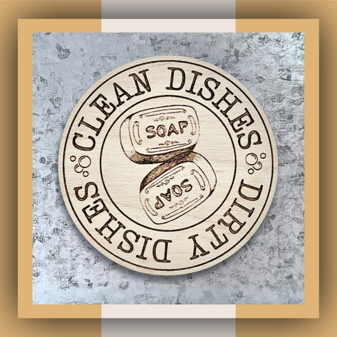 Clean Dirty Dishwasher Wooden Magnet With Vintage Soap Graphic-Laser Engraved