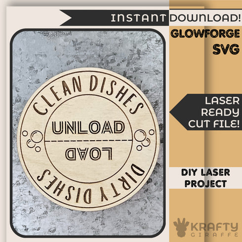 Clean Dirty Dishwasher Magnet SVG File-For Laser Engraving