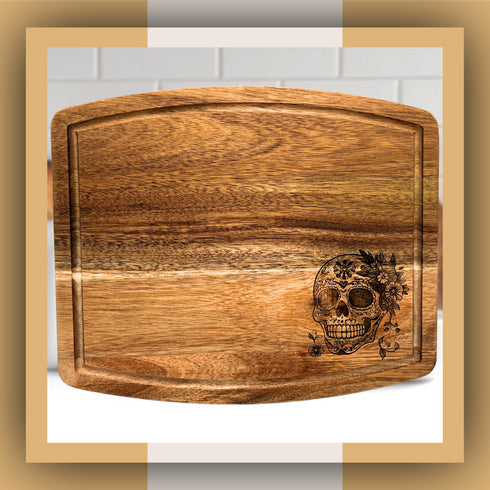 Dia De Los Muertos Skull Hanging Cutting Board with Beveled Edge-Laser Engraved