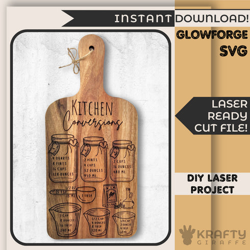 Kitchen Conversions Decorative Paddle Cutting Board SVG File-For Laser Engraving