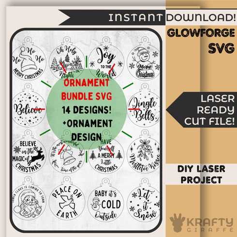 Round Christmas Ornament Bundle SVG File-For Laser Engraving