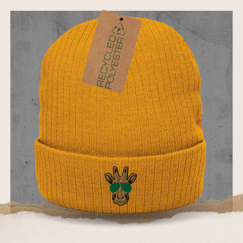 Giraffe Embroidered Ribbed Beanie-Unisex
