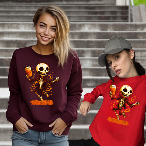Dancing Skeleton Pumpkin Spice Latte Sweatshirt-Unisex