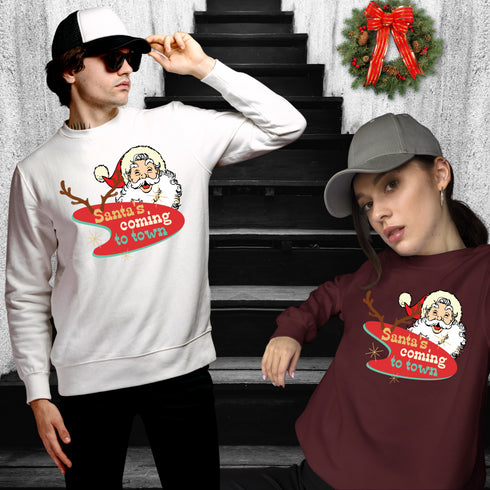 Retro Santa's Coming To Town Sweatshirt-Unisex