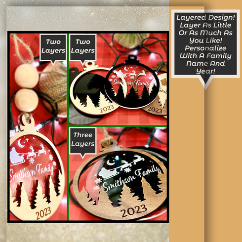 Layered Round Christmas Ornament SVG File-For Laer Engraving