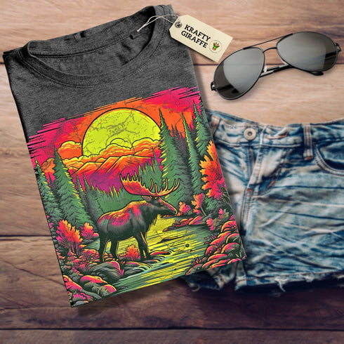 Moose in the Mountains Crewneck T-Shirt-Unisex