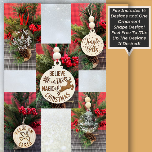 Round Christmas Ornament Bundle SVG File-For Laser Engraving