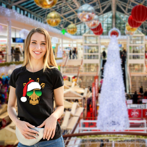 Funny Giraffe Wearing Sunglasses Christmas Crewneck T-Shirt-Unisex