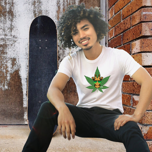 Funny Giraffe and Marijuana Leaf Crewneck T-Shirt-Unisex