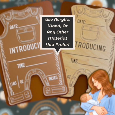 Personalized Birth Announcement Baby Bodysuit Sign SVG File-For Laser Engraving