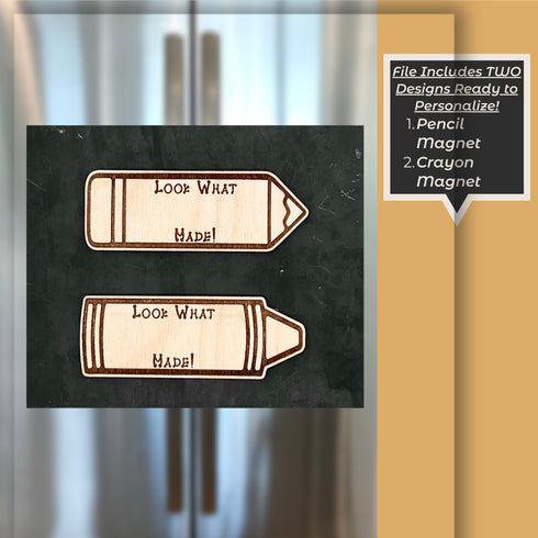 Personalized Pencil & Crayon Children's Magnet For Art Display SVG File-For Laser Engraving