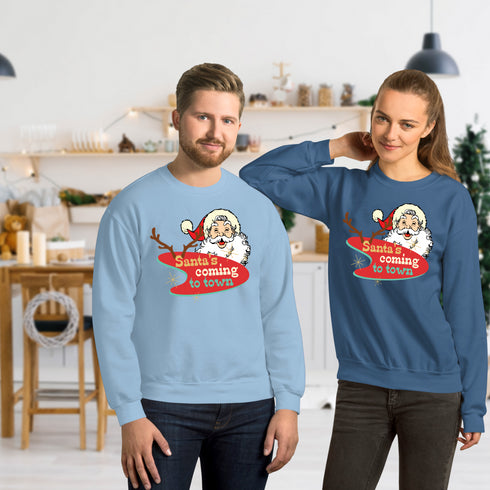 Retro Santa's Coming To Town Sweatshirt-Unisex