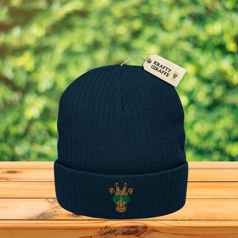 Giraffe Embroidered Ribbed Beanie-Unisex