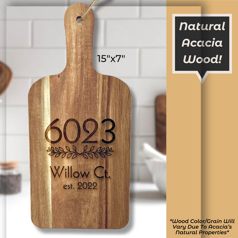 Personalized Home Address Paddle Cutting Board-Laser Engraved