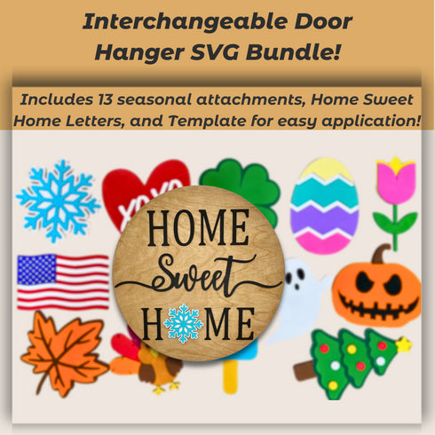 Interchangeable Welcome Door Hanger SVG Bundle-13 Seasonal Attachments-For Laser Engraving