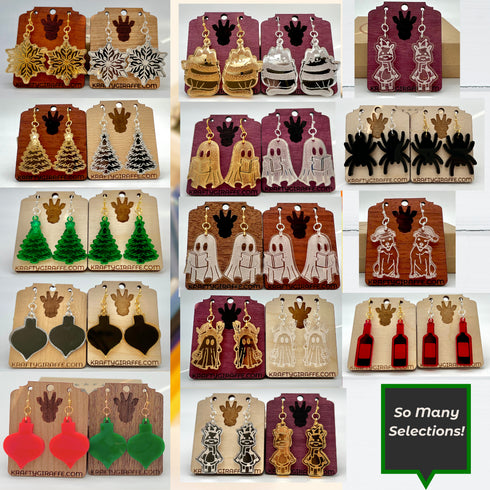 Laser Engraved Acrylic Dangle Earrings - Fall, Halloween, & Christmas Designs