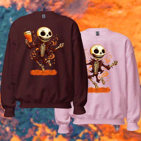 Dancing Skeleton Pumpkin Spice Latte Sweatshirt-Unisex