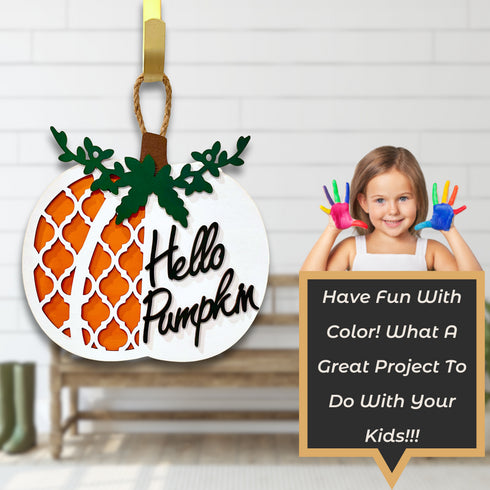Hello Pumpkin Fall Door Hanger SVG File-For Laser Engraving