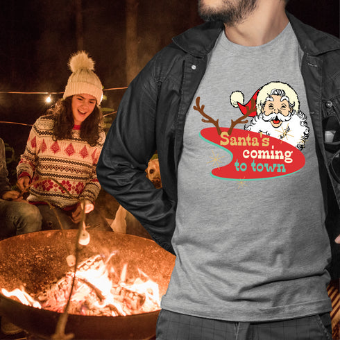 Retro Santa Shirt | Santa Claus Shirt | Holiday Fashion | Vintage Santa Shirt | Christmas Pjs | Santas Coming To Town | Christmas Song Shirt