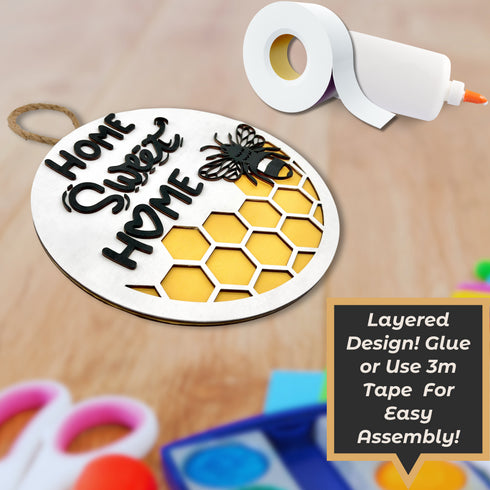 Home Sweet Home Bee Motif Door Hanger SVG File-For Laser Engraving