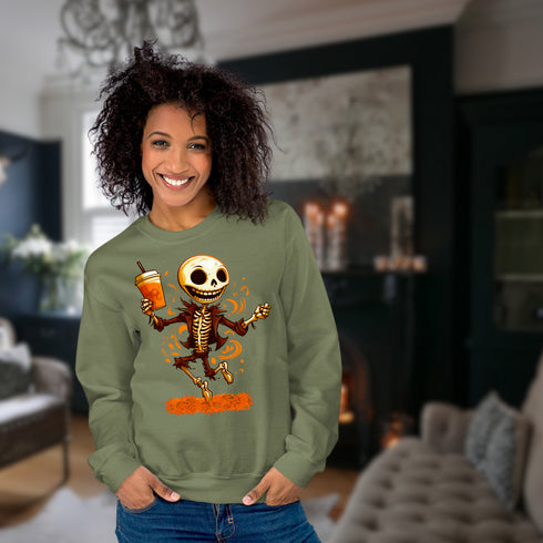 Dancing Skeleton Pumpkin Spice Latte Sweatshirt-Unisex
