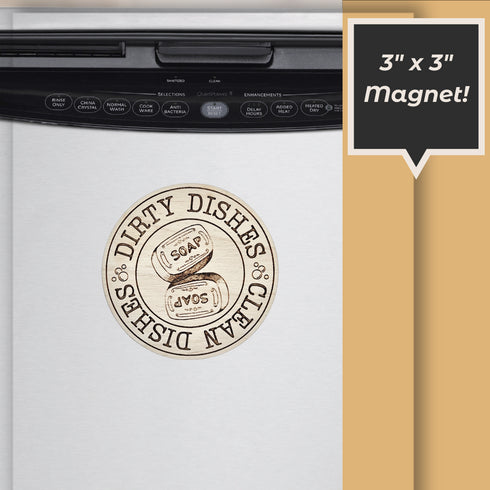 Clean Dirty Dishwasher Wooden Magnet With Vintage Soap Graphic-Laser Engraved