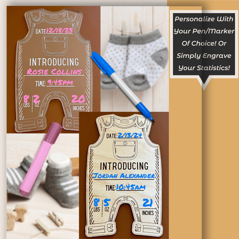 Personalized Birth Announcement Baby Bodysuit Sign SVG File-For Laser Engraving