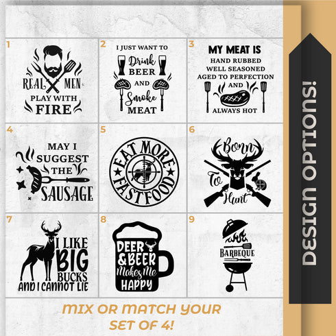 BBQ & Hunting Themed Slate Coaster Set of 4-Laser Engraved