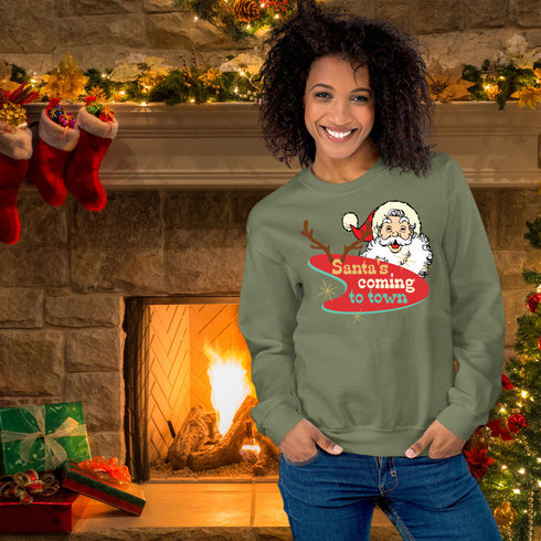 Retro Santa's Coming To Town Sweatshirt-Unisex